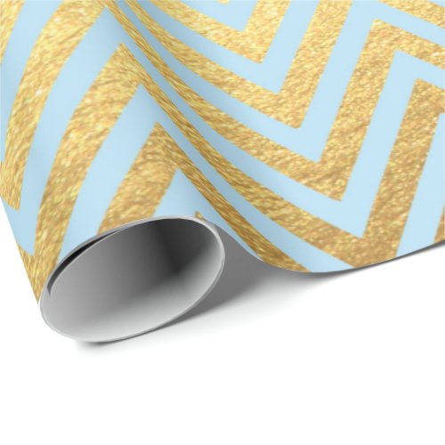 Blue Gold Stripes  Lines Zig Zag Chevron Pastel Wrapping Paper