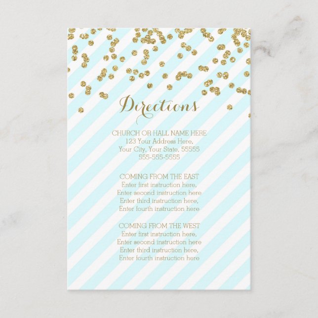 Blue Gold Stripes Wedding Direction Cards (Front)