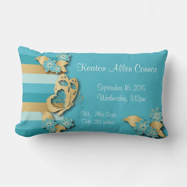 Blue & Gold Stripes with Butterflies for Baby Lumbar Pillow (Front)