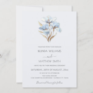 Blue Gold Styleized Flowers Minimalist Invitation