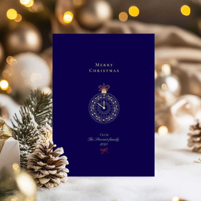 Blue & Gold Stylish Chic  Merry Christmas  Foil Holiday Card (Navy & Gold Stylish Chic Merry Christmas Foil Holiday Card)