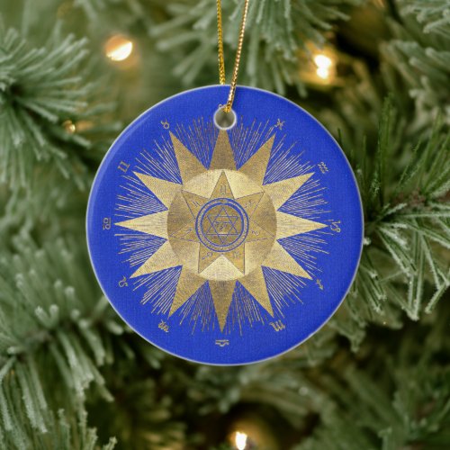 Blue Gold Sun Celestial celebrations Ceramic Ornament