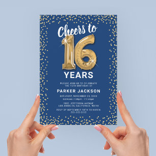 Blue Gold Sweet 16 Birthday Invitation