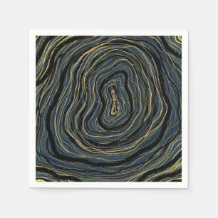 Blue Gold Swirl Glam Art Birthday Party Napkins