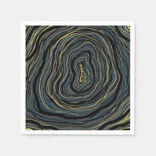 Blue Gold Swirl Glam Art Birthday Party Napkins