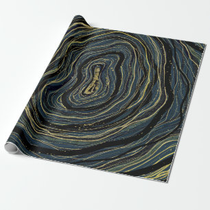 Blue Gold Swirl Glam Art Birthday Party Wrapping Paper