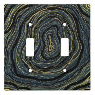 Blue Gold Swirl Glam Art Light Switch Cover