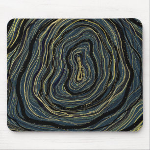 Blue Gold Swirl Glam Art Mouse Pad