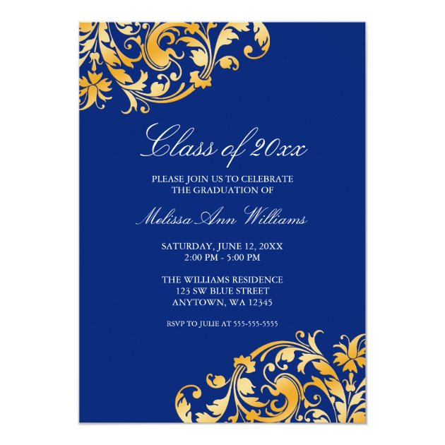 Blue Gold Swirl Graduation Party Announcement