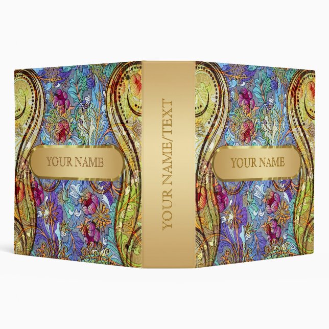 Blue & Gold Swirls Pattern 3 Ring Binder (Background)