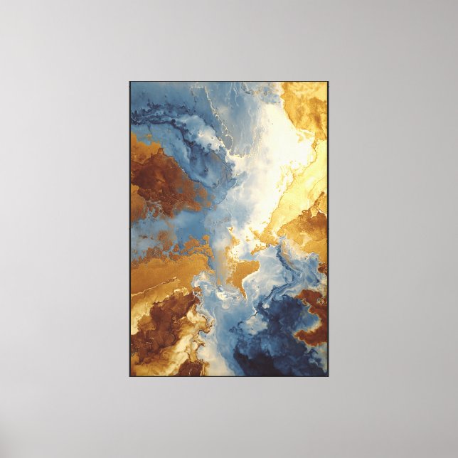Blue & Gold Swirlscape Abstract Canvas Print (Front)