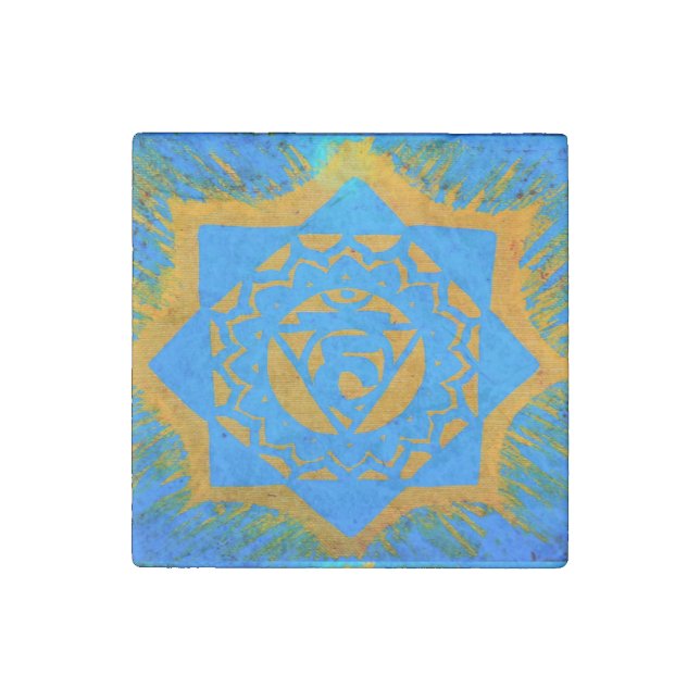 blue gold tantric symbol stone magnet (Front)