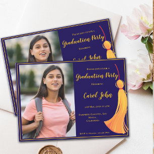 Blue Gold Tassel Elegant 2025 Graduation Party Invitation