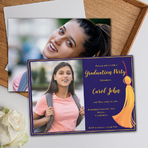 Blue Gold Tassel Elegant 2025 Graduation Party Invitation