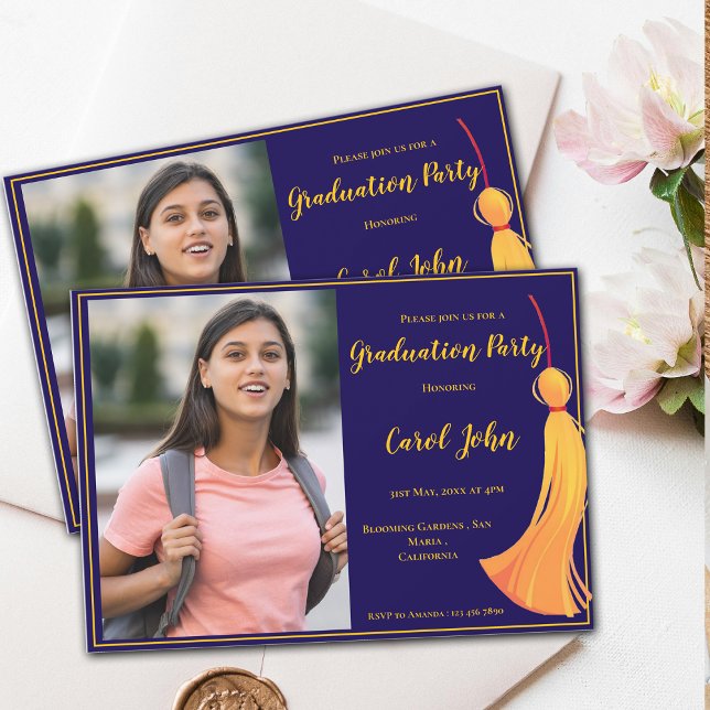 Blue Gold Tassel Elegant 2026 Graduation Party Invitation (Blue Gold Tassel Elegant 2025 Graduation Party Invitation)