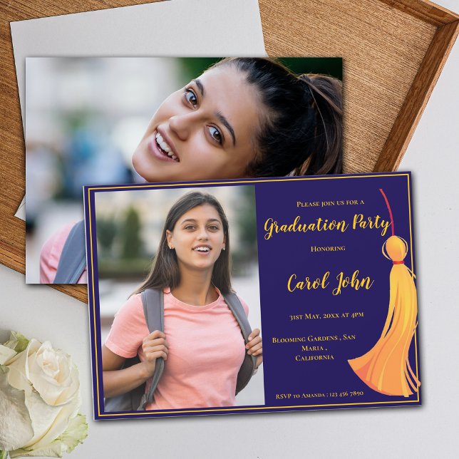 Blue Gold Tassel Elegant 2026 Graduation Party Invitation (Blue Gold Tassel Elegant 2025 Graduation Party Invitation)