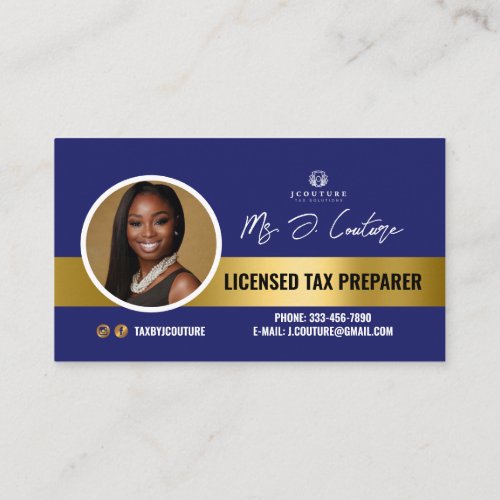 Blue  Gold Tax Preparer Accounting Business Card