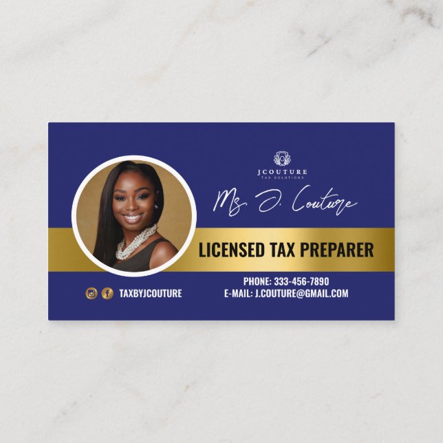 Blue & Gold Tax Preparer Accounting Business Card (Back)