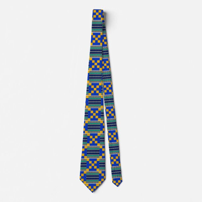 Blue Gold Teal Kente African Neck Tie (Front)