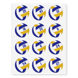 blue gold team color volleyballs w jersey numbers temporary tattoos