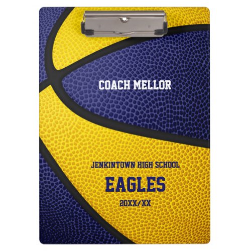 blue gold team colors basketball coach name clipboard