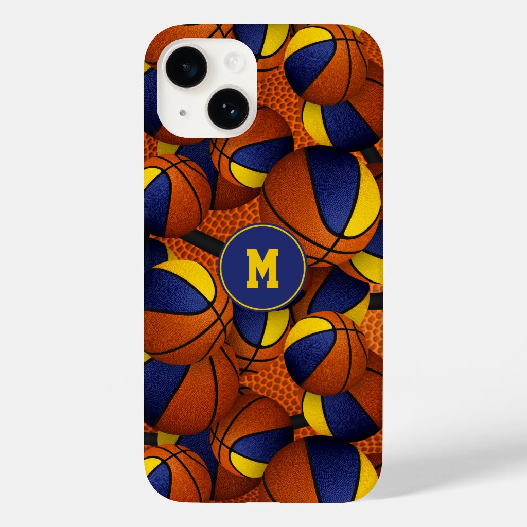 Blue gold team colors basketball sports pattern iPhone case