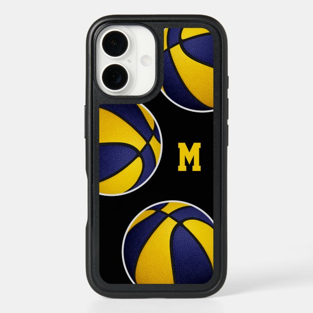 blue gold team colors basketballs monogrammed otterbox iPhone case (Back)