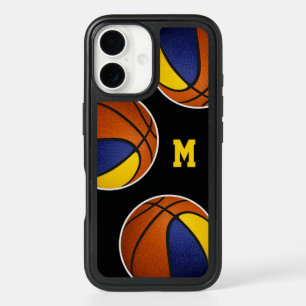blue gold team colors basketballs monogrammed iPhone 16 case