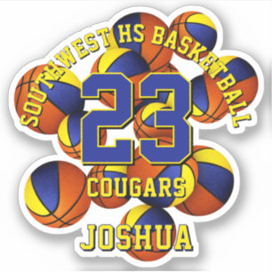 blue gold team colors basketballs w kids name sticker