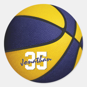 blue gold team colors boys girls basketball classic round sticker