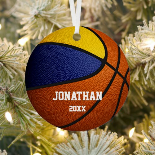 blue gold team colors boys girls basketball metal ornament