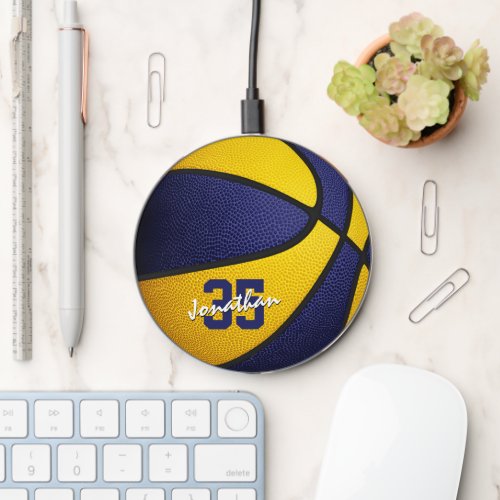 blue gold team colors boys girls basketball wireless charger 