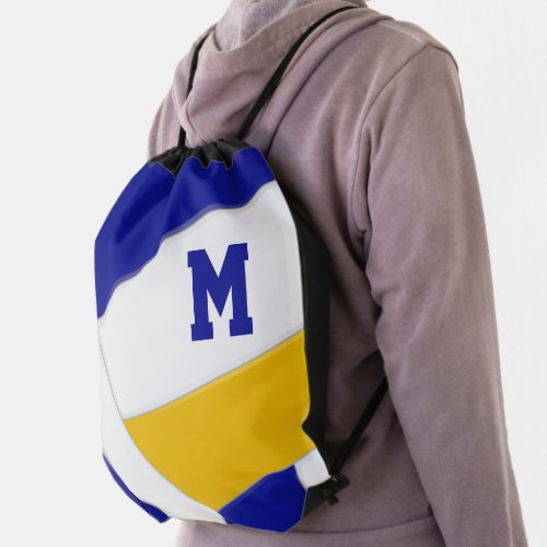 blue gold team colors girl boy monogram volleyball drawstring bag