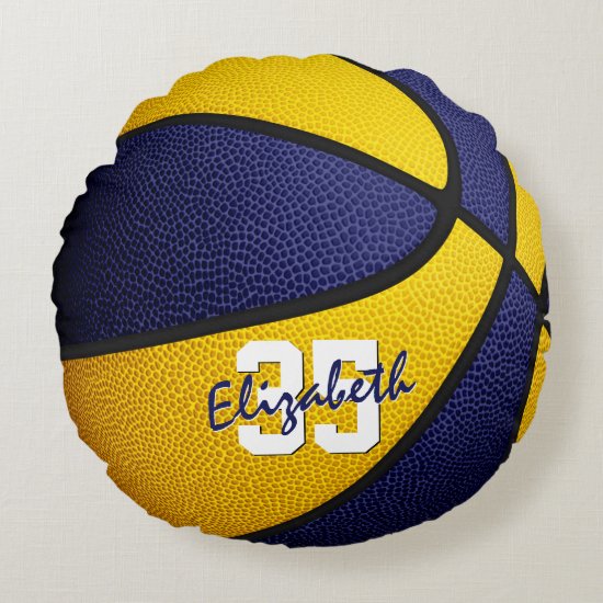 blue gold team colors girls boys basketball room round pillow
