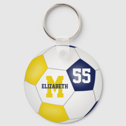 blue gold team colors girls boys soccer ball keychain