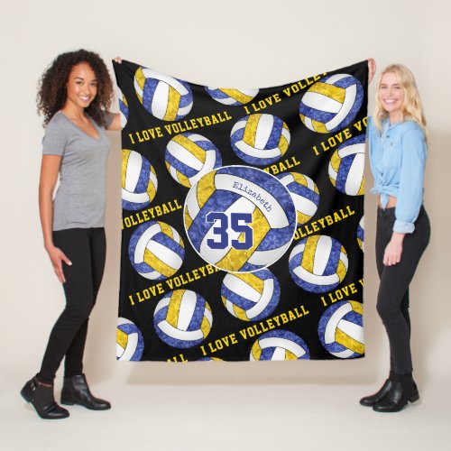 blue gold team colors girls I love volleyball Fleece Blanket