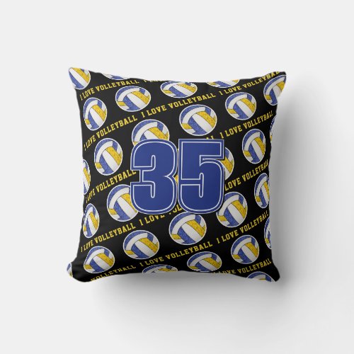 blue gold team colors girls I love volleyball Throw Pillow