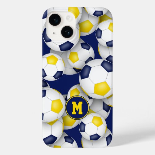 Blue gold team colors girls soccer balls pattern Case_Mate iPhone 14 case