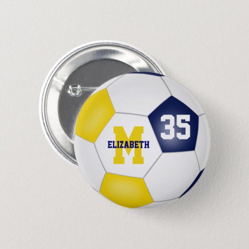 blue gold team colors girls soccer personalized button
