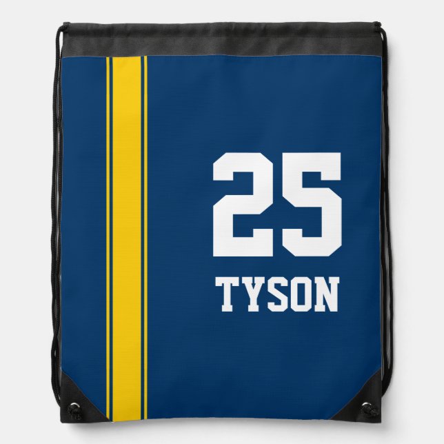 Blue & Gold Team Colors Monogram Drawstring Bag (Front)
