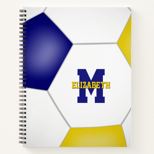 blue gold team colors monogrammed soccer notebook