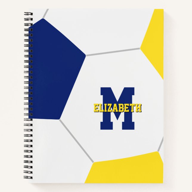 blue gold team colors monogrammed soccer notebook (Front)