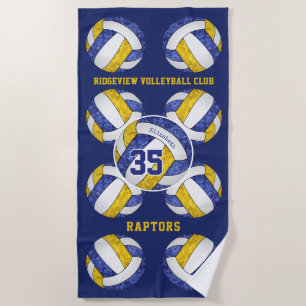 blue gold team colors name girly volleyballs beach towel