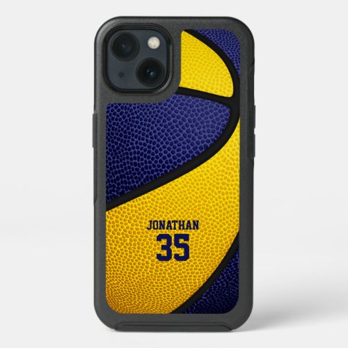 blue gold team colors personalized basketball iPhone 13 case