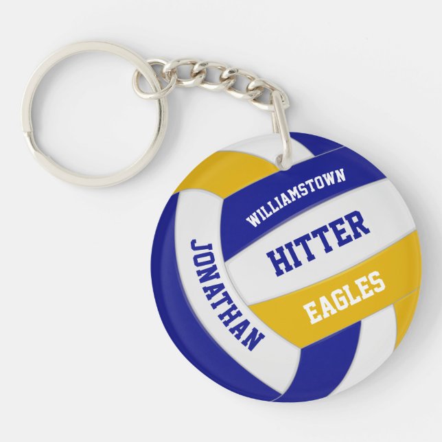 blue gold team colors personalized volleyball keychain (Front)