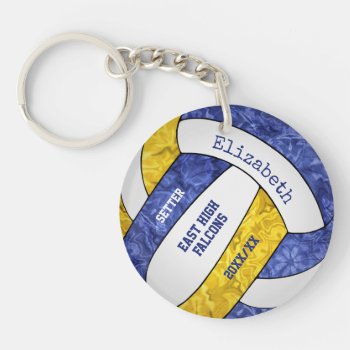 Blue Gold Team Colors Personalized Volleyball Keychain by katz_d_zynes at Zazzle