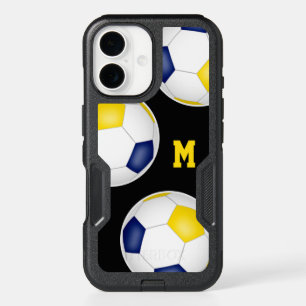 blue gold team colors soccer balls monogrammed iPhone 16 case