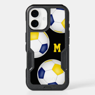 blue gold team colors soccer balls monogrammed iPhone 16 case
