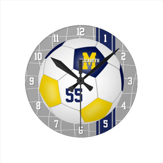 blue gold team colors varsity stripes soccer round clock