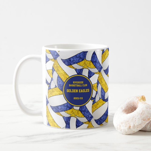 blue gold team colors volleyball coach gift coffee mug (With Donut)
